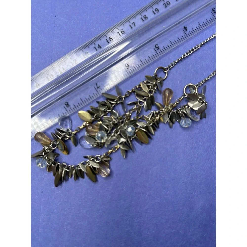 Ann Taylor Loft Necklace Bead Dangle Cha Cha Blue Silver Tone Double Strand